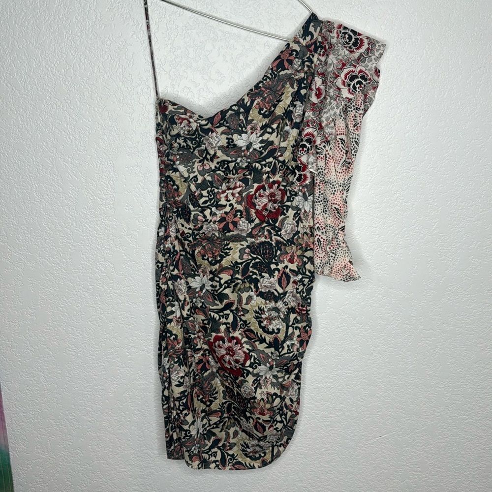 NWT Isabel Marant ÉTOILE Lilia one-sleeve ruched cotton mini dress Sz 38/US 6 - Picture 2 of 14